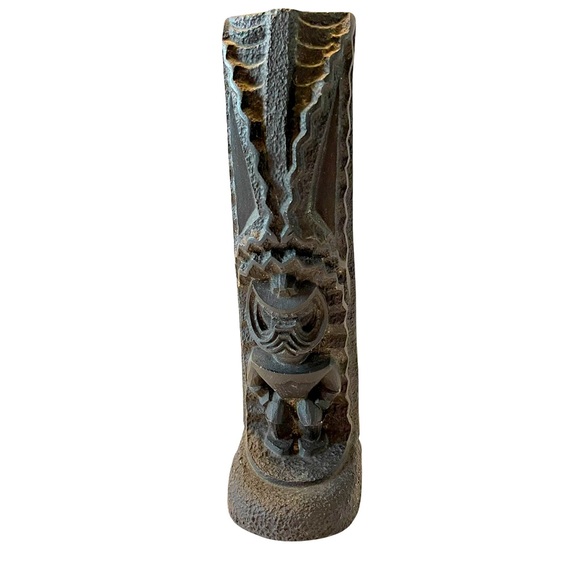 Vintage Coco Joe's Hawaiian Hand Carved Tiki Statue Black Lava